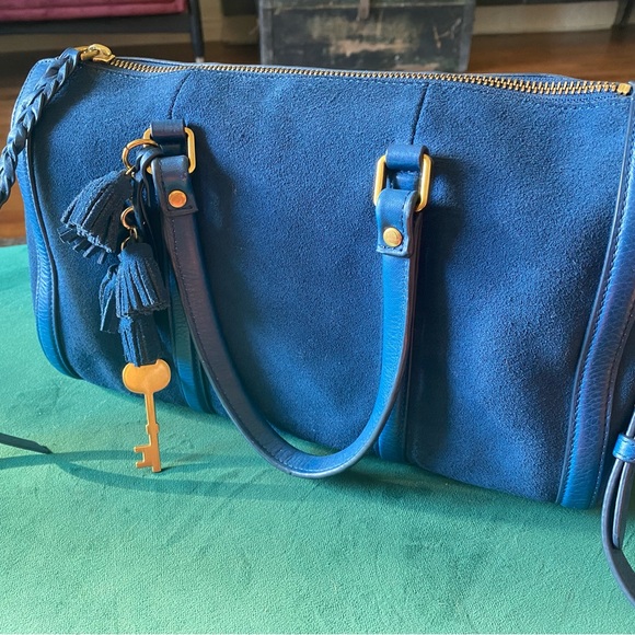 Fossil Handbags - Fossil blue leather and suede large bag crossbody